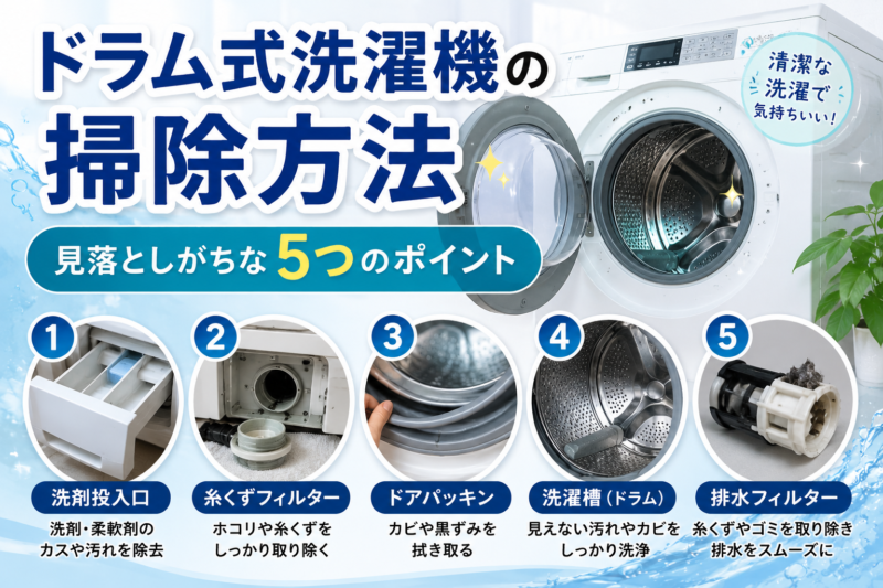 ドラム式洗濯機の掃除方法｜見落としがちな5つのポイント